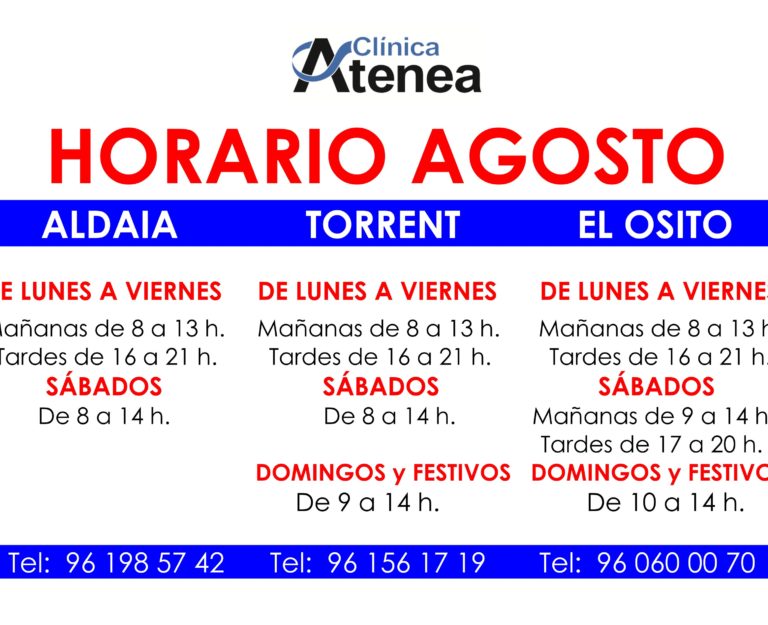 Horarios clínica Atenea Agosto